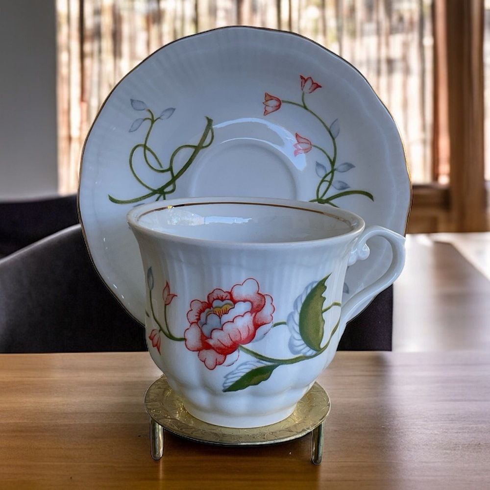 Walbrzych Porcelain Cup and Saucer Poland Orange Floral European Fine China